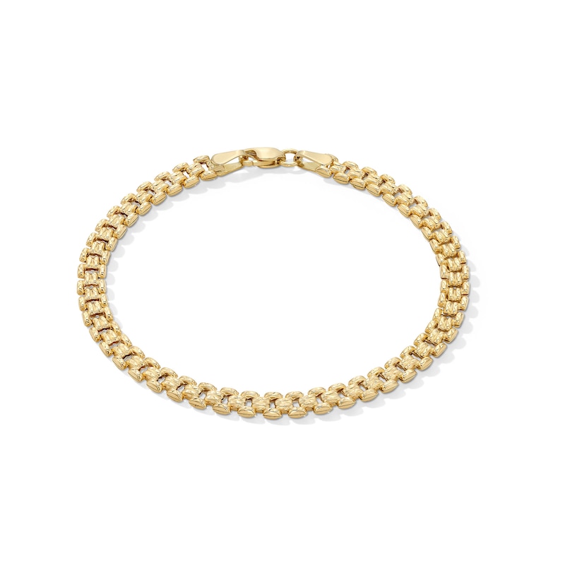 Main Image 1 of 2.9mm Diamond-Cut Buckle Link Stampato Bracelet in Hollow 14K Gold - 7.5"