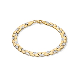 5.0mm Diamond-Cut Leaf Stampato Link Bracelet in Hollow 10K Two-Tone Gold