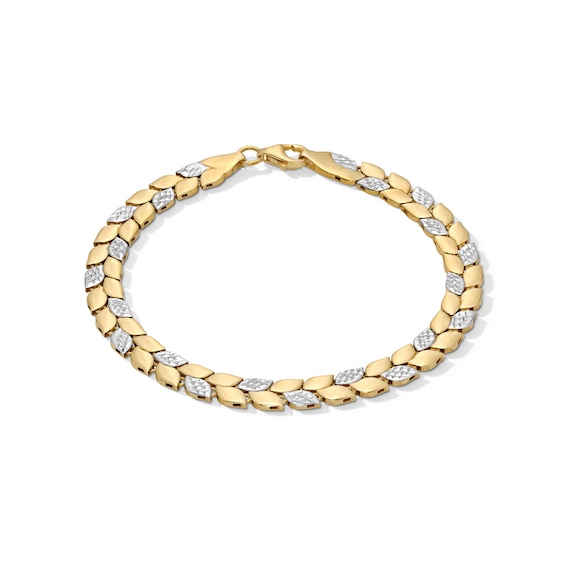 5.0mm Diamond-Cut Leaf Stampato Link Bracelet in Hollow 10K Two-Tone Gold