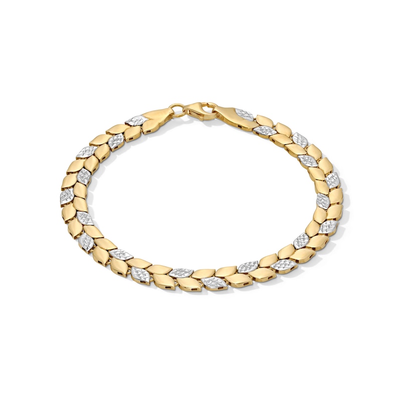 Main Image 1 of 5.0mm Diamond-Cut Leaf Stampato Link Bracelet in Hollow 10K Two-Tone Gold
