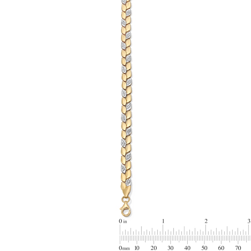 Main Image 3 of 5.0mm Diamond-Cut Leaf Stampato Link Bracelet in Hollow 10K Two-Tone Gold