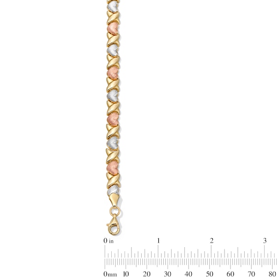 6.25mm "Xo" Heart Link Stampato Bracelet in Hollow 10K Tri-Tone Gold - 7.25"