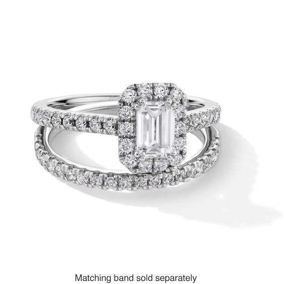 1 CT. T.w. Emerald-Cut Certified Lab-Grown Diamond Frame Engagement Ring in 14K White Gold (F/Si2)