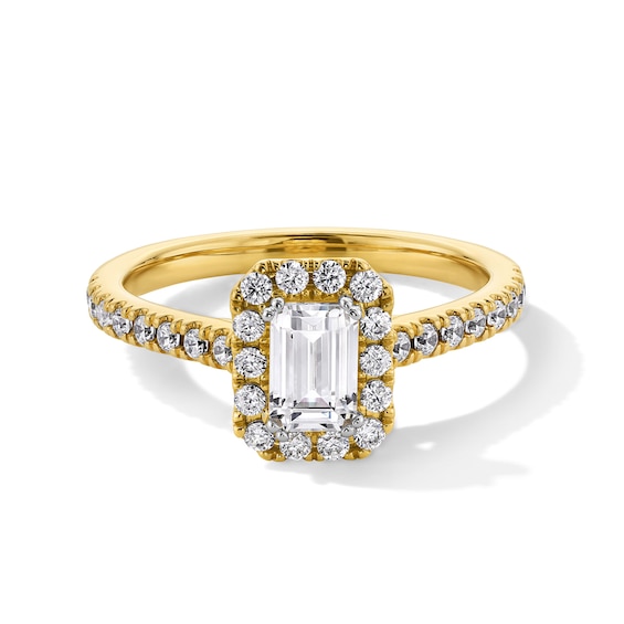 1 CT. T.w. Emerald-Cut Certified Lab-Grown Diamond Frame Engagement Ring in 14K Gold (F/Si2)