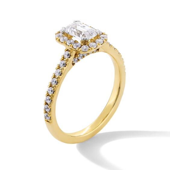 1 CT. T.w. Emerald-Cut Certified Lab-Grown Diamond Frame Engagement Ring in 14K Gold (F/Si2)