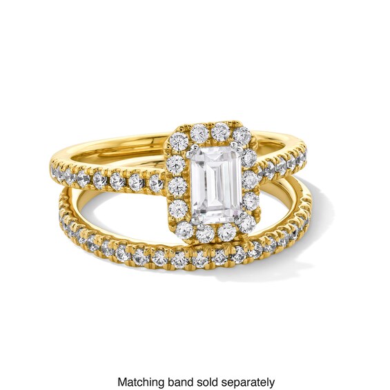 1 CT. T.w. Emerald-Cut Certified Lab-Grown Diamond Frame Engagement Ring in 14K Gold (F/Si2)