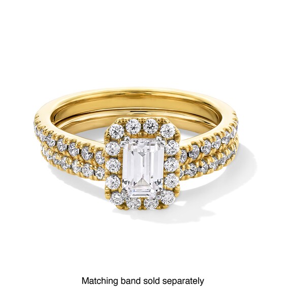 1 CT. T.w. Emerald-Cut Certified Lab-Grown Diamond Frame Engagement Ring in 14K Gold (F/Si2)