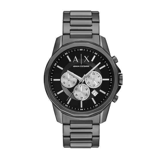 Menâs Armani Exchange Gunmetal Grey IP Chronograph Watch with Black Dial (Model: Ax1765)
