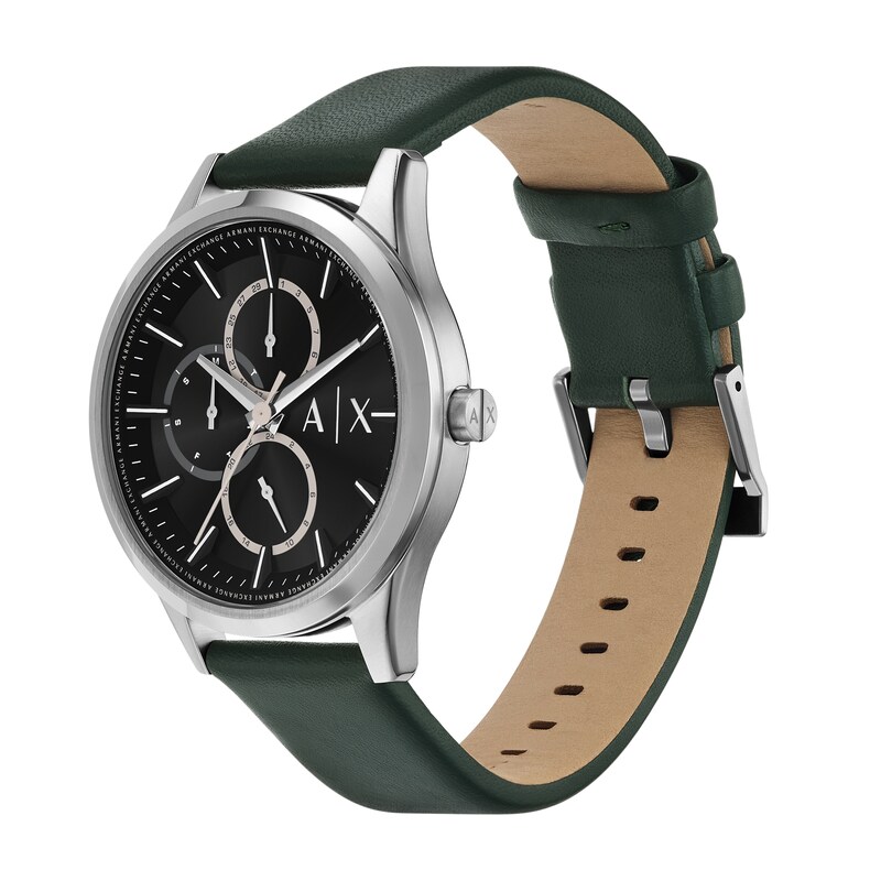 Main Image 4 of Men’s Armani Exchange Dante Green Leather Strap Watch with Black Dial (Model: AX1883)