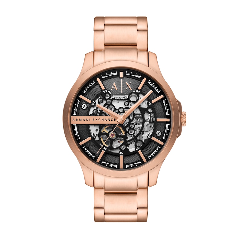 Main Image 1 of Men’s Armani Exchange Hampton Rose-Tone IP Automatic Watch with Black Skeleton Dial (Model: AX2456)