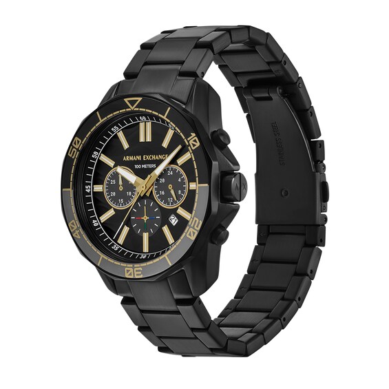 Menâs Armani Exchange Black IP Chronograph Watch with Black Dial (Model: Ax1963)