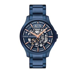 Men’s Armani Exchange  Blue IP Automatic Watch with Blue Skeleton Dial (Model: AX2457)