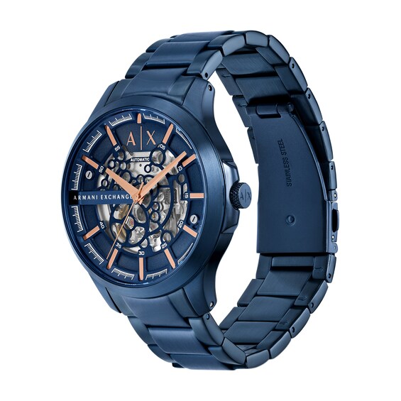 Menâs Armani Exchange Blue IP Automatic Watch with Blue Skeleton Dial (Model: Ax2457)