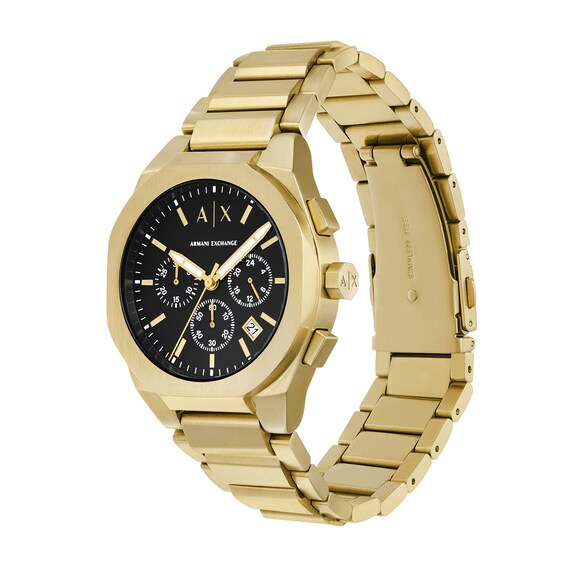 Menâs Armani Exchange Gold-Tone IP Chronograph Watch with Black Dial (Model: Ax4180)