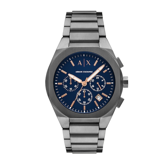 Menâs Armani Exchange Rafael Gunmetal Grey IP Chronograph Watch with Blue Dial (Model: Ax4182)
