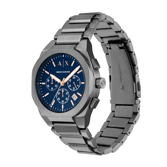 Menâs Armani Exchange Rafael Gunmetal Grey IP Chronograph Watch with Blue Dial (Model: Ax4182)