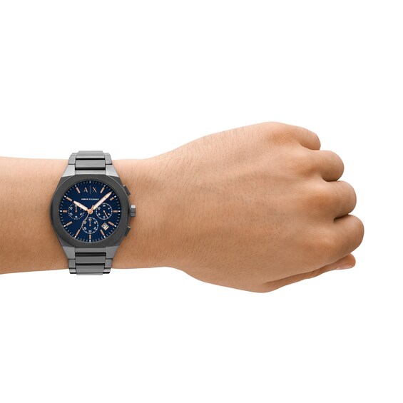 Menâs Armani Exchange Rafael Gunmetal Grey IP Chronograph Watch with Blue Dial (Model: Ax4182)