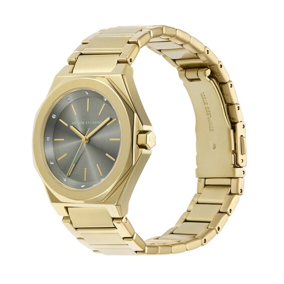 Ladiesâ Armani Exchange Crystal Accent Gold-Tone IP Watch with Grey Dial (Model: Ax4614)