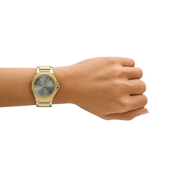 Ladiesâ Armani Exchange Crystal Accent Gold-Tone IP Watch with Grey Dial (Model: Ax4614)