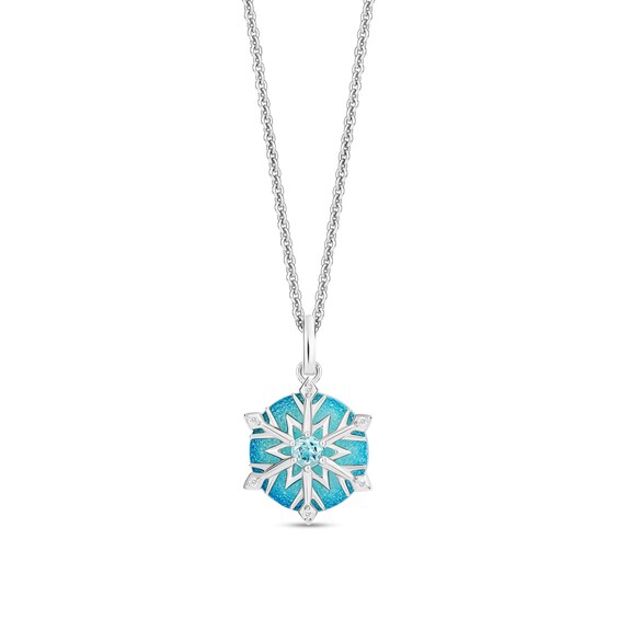 Enchanted Disney Elsa Blue Topaz and Druzy with Diamond Accent Snowflake Pendant and Earrings Set in Sterling Silver