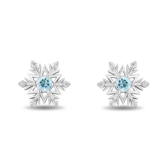 Enchanted Disney Elsa Blue Topaz and Druzy with Diamond Accent Snowflake Pendant and Earrings Set in Sterling Silver