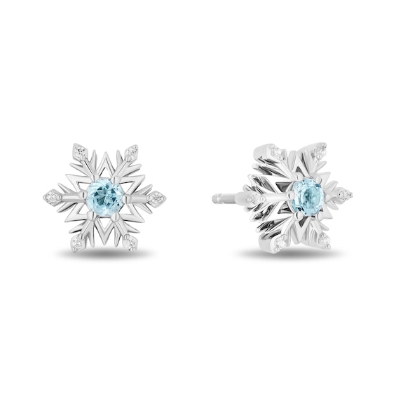 Enchanted Disney Elsa Blue Topaz and Druzy with Diamond Accent Snowflake Pendant and Earrings Set in Sterling Silver