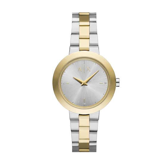Ladiesâ Armani Exchange Crystal Accent Two-Tone IP Watch with Silver-Tone Dial (Model: Ax5171)