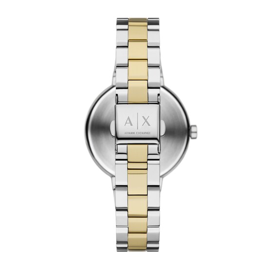 Ladiesâ Armani Exchange Crystal Accent Two-Tone IP Watch with Silver-Tone Dial (Model: Ax5171)