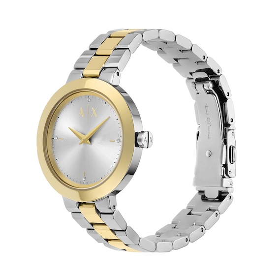 Ladiesâ Armani Exchange Crystal Accent Two-Tone IP Watch with Silver-Tone Dial (Model: Ax5171)