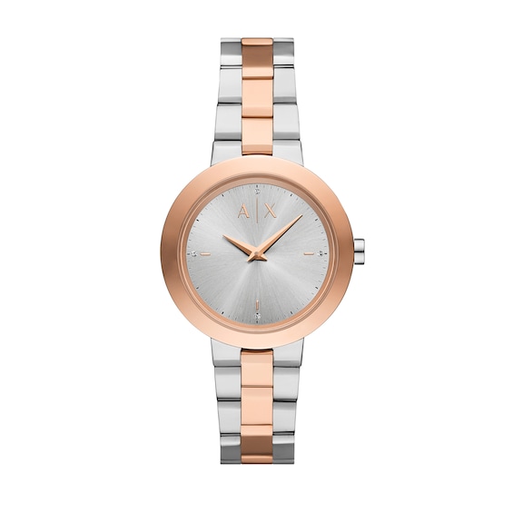 Ladiesâ Armani Exchange Jackie Crystal Accent Two-Tone IP Watch with Silver-Tone Dial (Model: Ax5172)