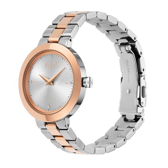 Ladiesâ Armani Exchange Jackie Crystal Accent Two-Tone IP Watch with Silver-Tone Dial (Model: Ax5172)