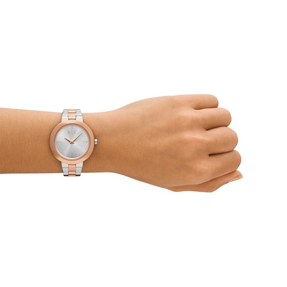 Ladiesâ Armani Exchange Jackie Crystal Accent Two-Tone IP Watch with Silver-Tone Dial (Model: Ax5172)