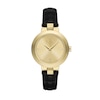 Thumbnail Image 1 of Ladies’ Armani Exchange Jackie Crystal Accent Gold-Tone IP Black Leather Strap Watch with Gold-Tone Dial (Model: AX5174)