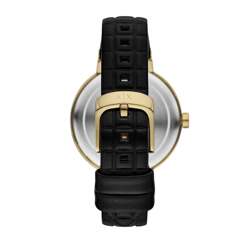 Main Image 2 of Ladies’ Armani Exchange Jackie Crystal Accent Gold-Tone IP Black Leather Strap Watch with Gold-Tone Dial (Model: AX5174)