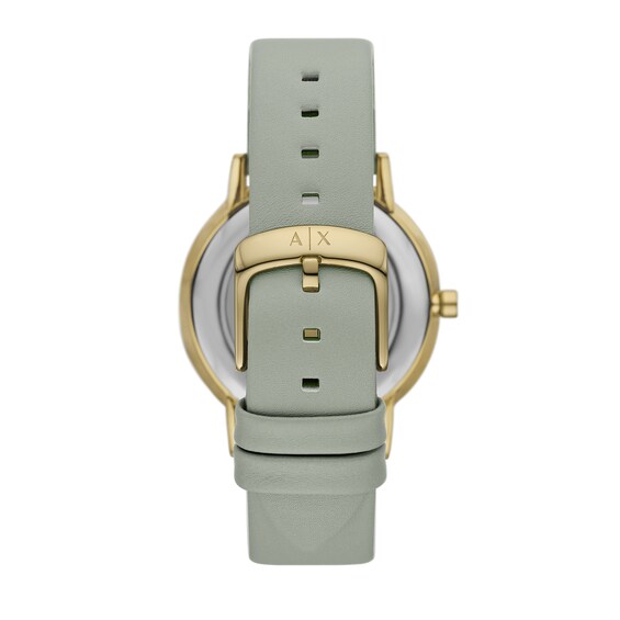 Ladiesâ Armani Exchange Gold-Tone IP Grey Leather Strap Watch with Grey Dial (Model: Ax5618)