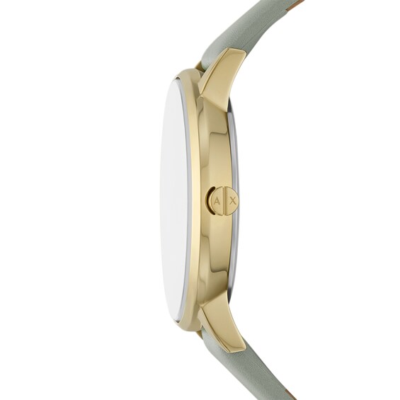 Ladiesâ Armani Exchange Gold-Tone IP Grey Leather Strap Watch with Grey Dial (Model: Ax5618)