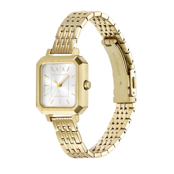 Ladiesâ Armani Exchange Gold-Tone IP Watch with Squared White Dial (Model: Ax5725)
