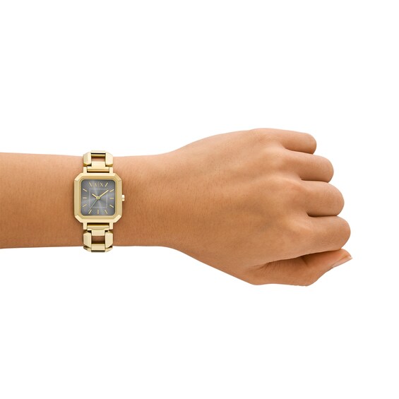 Ladiesâ Armani Exchange Gold-Tone IP Watch with Squared Grey Dial (Model: Ax5726)