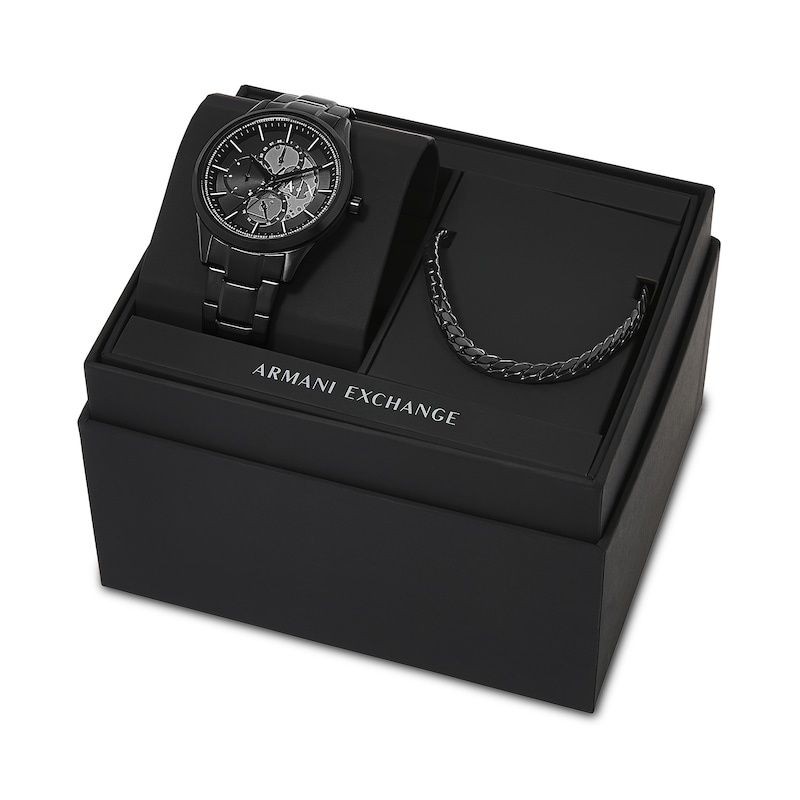 Main Image 4 of Men’s Armani Exchange  Black IP Chronograph Watch and Curb Chain Necklace Set (Model: AX7160SET)