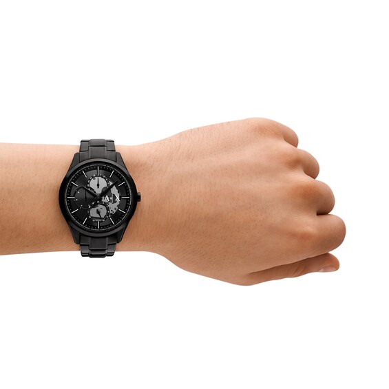 Menâs Armani Exchange Black IP Chronograph Watch and Curb Chain Necklace Set (Model: Ax7160Set)