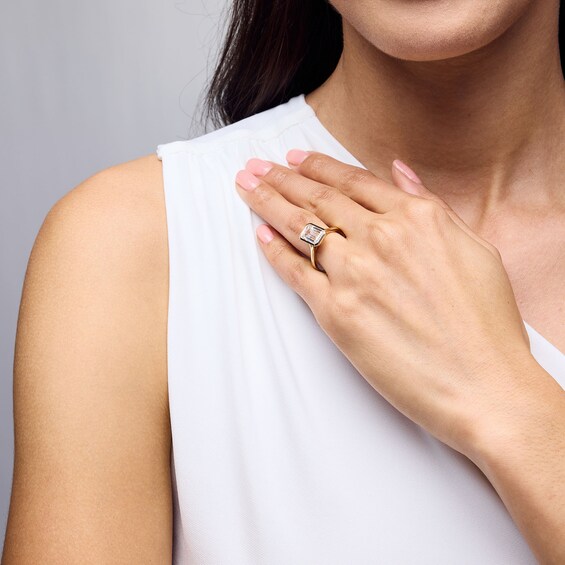 3 CT. Emerald-Cut Certified Lab-Grown Diamond Bezel-Set Solitaire Engagement Ring in 14K Gold (F/Vs2)
