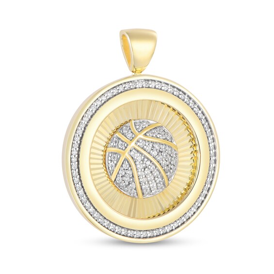 1/2 CT. T.w. Diamond Frame Basketball Medallion Necklace Charm in 10K Gold