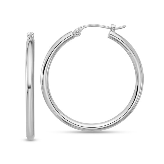 25.0mm Polished Hoop Earrings in Semi-Solid Platinum