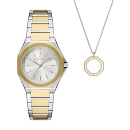Ladies’ Armani Exchange  Crystal Accent Two-Tone IP Watch and Octagon Pendant Set (Model: AX7161SET)