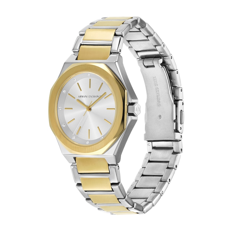 Main Image 5 of Ladies’ Armani Exchange Andrea Crystal Accent Two-Tone IP Watch and Octagon Pendant Set (Model: AX7161SET)