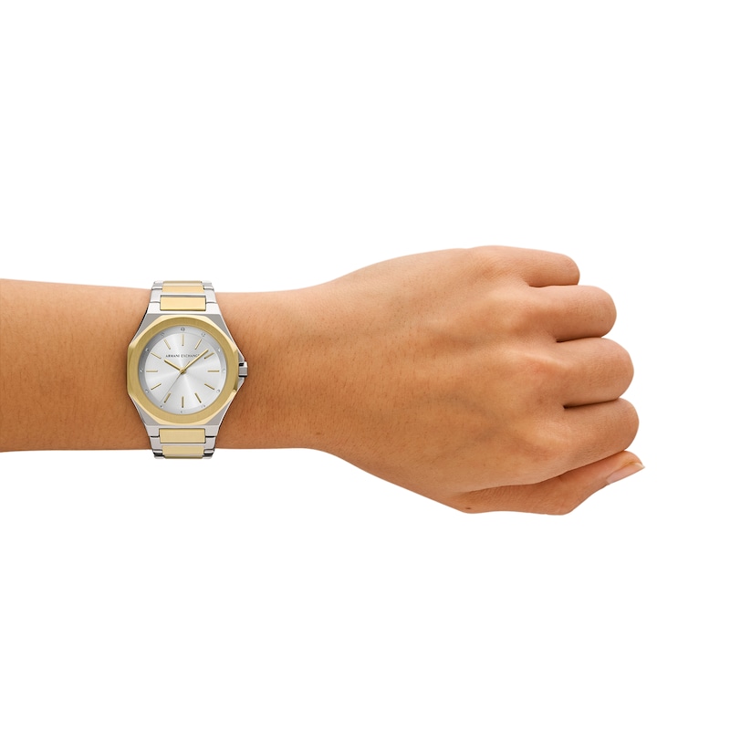 Main Image 6 of Ladies’ Armani Exchange Andrea Crystal Accent Two-Tone IP Watch and Octagon Pendant Set (Model: AX7161SET)