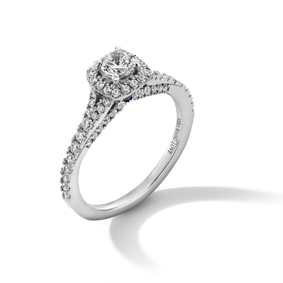 Vera Wang Love Collection 7/8 CT. T.w. Diamond Cushion Frame Split Shank Engagement Ring in 14K White Gold