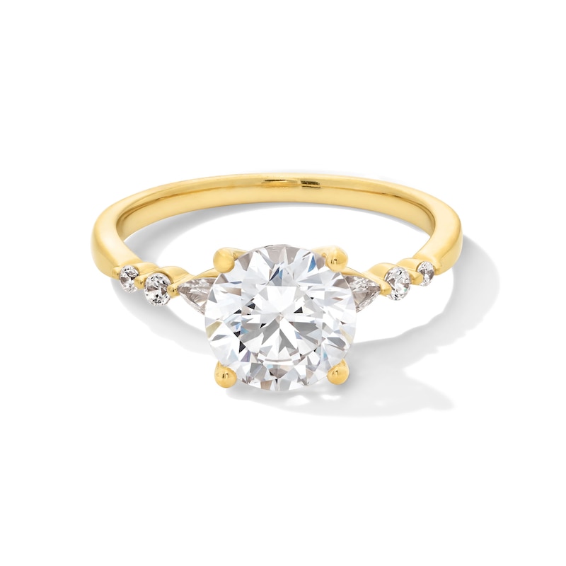 Main Image 1 of 2-1/5 CT. T.W. Pear-Shaped and Round Certified Lab-Grown Diamond Engagement Ring in 14K Gold (F/VS2)