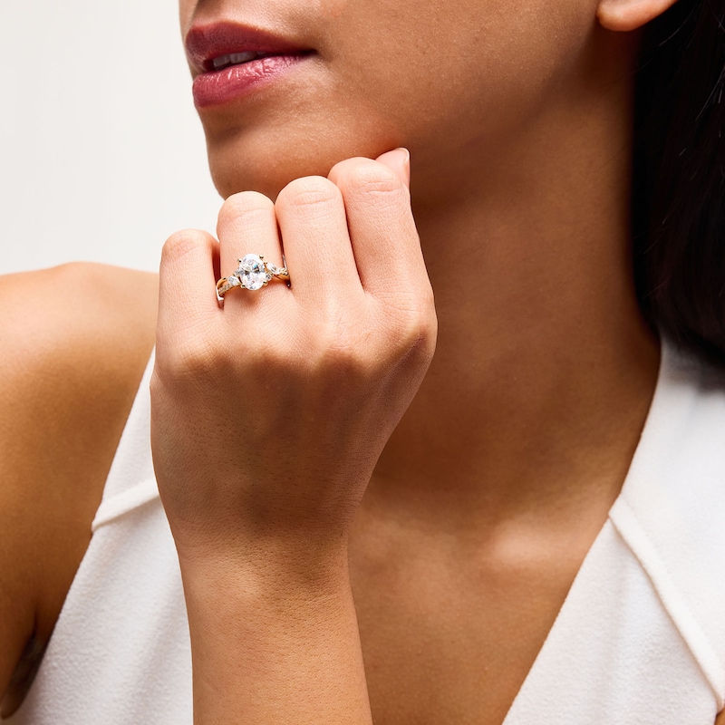Main Image 2 of 2-3/8 CT. T.W. Oval Certified Lab-Grown Diamond Split Shank Engagement Ring in 14K Gold (F/VS2)