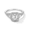 Thumbnail Image 1 of 1-5/8 CT. T.W. Emerald-Cut Diamond Frame Leaf-Sides Split Shank Engagement Ring in 14K White Gold